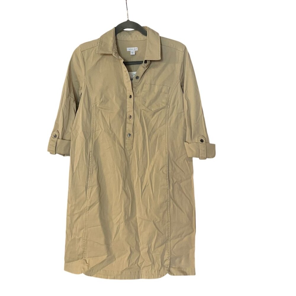 NWT J. Jill Sand Button-Down Shirt Dress 6P Live-In Chino